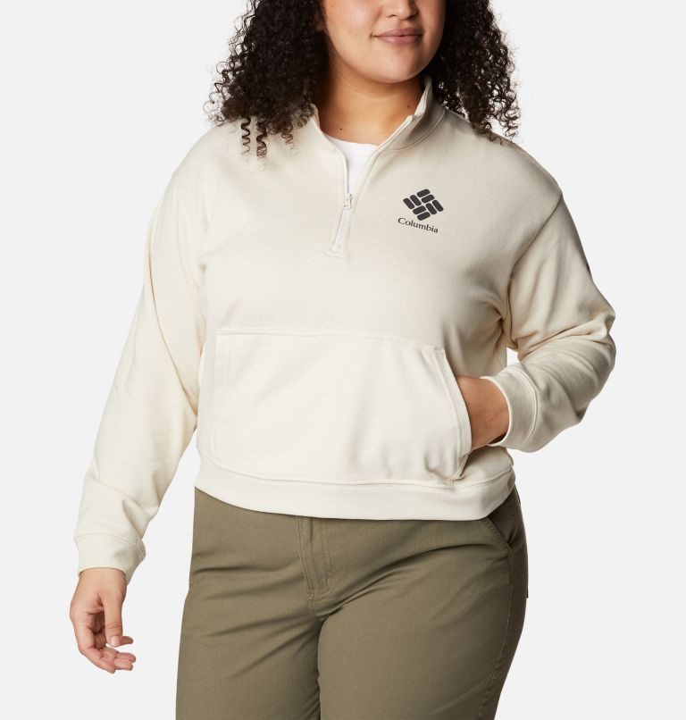Women's Columbia Trek French Terry Half Zip Sweatshirts Cream | Plus Size CA-R6LA3